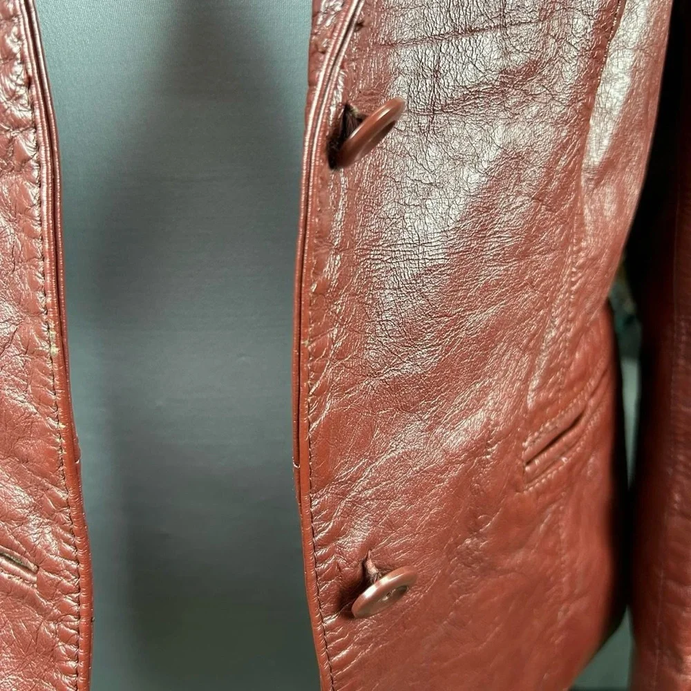 Vintage 70s Genuine Leather Burgundy Jacket - Picture 7 of 9